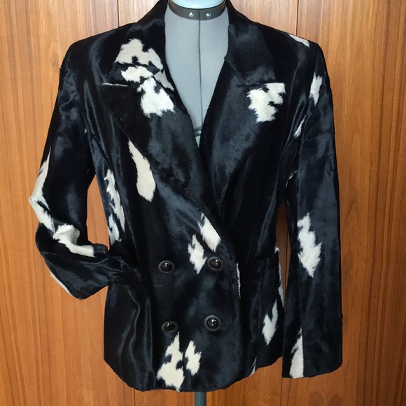 Vintage Crisca Black & White Faux Pony Fur Jacket Blazer - Picture 7 of 8